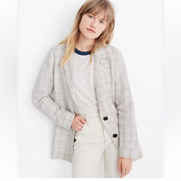 Madewell Dorset Blazer in Windowpane Linen Blend large - Picture 1 of 6